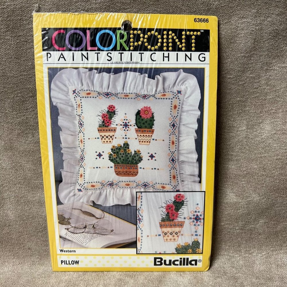 Bucilla Colorpoint PaintStitching Western Cactus Ruffle Trim Pillow Sewing Kit